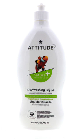 Attitude Dishwashing Liquid, Green Apple & Basil, 23.7 oz 4 Pack