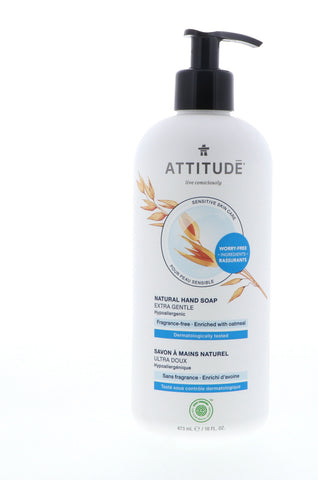 Attitude Extra Gentle Hand Soap, Unscented, 16 oz