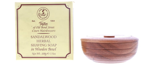 Taylor of Old Bond Street Shaving Soap in Wooden Bowl, Sandalwood Herbal, 3.5 oz