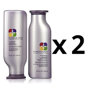Pureology Hydrate Shampoo 8.5oz and Hydrate Conditioner 8.5 oz duo, Pack of 2, 2 shampoo and 2 conditioners