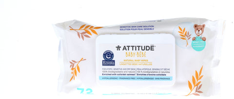 Attitude Baby Wipes - 72 Wipes, Fragrance Free