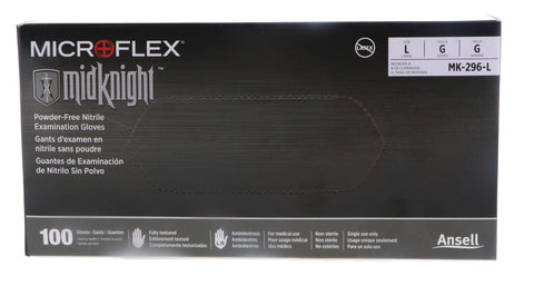 Microflex MidKnight Powder-Free Nitrile Examination Glove, Large, Black (100pcs)