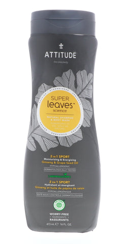 Attitude Super Leaves Shampoo & Body Wash, Ginseng & Grape Seed Oil, 16 oz
