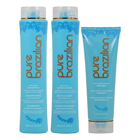 Pure Brazilian Anti-Frizz Shampoo, 13.5 oz & Conditioner, 13.5 oz & Deep Conditioning Masque, 8 oz Set