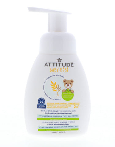 Attitude Hair & Body Foaming Wash, Unscented, 8.4 oz