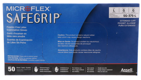 Microflex Safegrip Powder-Free Latex Examination Glove, Large, Blue (50pcs)